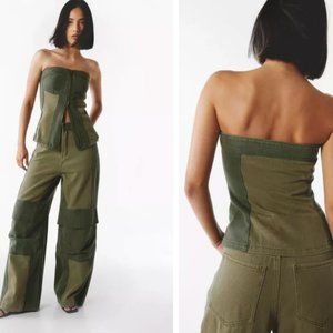 NASTYGAL TWO TONE TWILL STRAPLESS ZIP-UP CORSET TOP 4